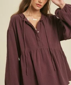 Wishlist Women's Eggplant Long Sleeve Top Tops