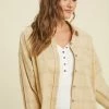 Wishlist Tops Women's Taupe Combo Plaid Corduroy Shacket With Pocket