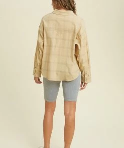 Wishlist Tops Women's Taupe Combo Plaid Corduroy Shacket With Pocket