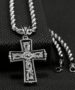 M & F Necklaces Twister Floral Cross Necklace