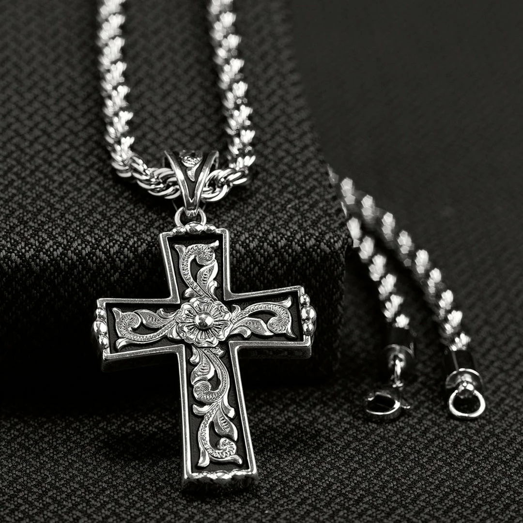 M & F Necklaces Twister Floral Cross Necklace 1 M & F Necklaces Twister Floral Cross Necklace