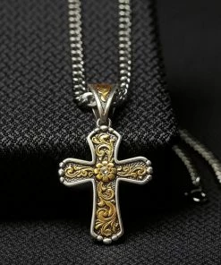 M & F Necklaces Cross Antique Gold & Silver Cross