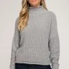 She And Sky Women's Grey Long Sleeve Turtle Neck Sweater