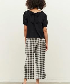 Grade & Gather Women's Black Back Tie Puff Sleeve Blouse