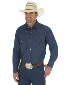 Men's Wrangler Authentic Cowboy Cut® Denim Work Shirt Work Shirts
