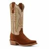 Boots Ladies R. Watson Cognac Rough Out/Egg Shell Cow Western Boot