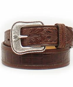 M & F Ariat Crocodile Print With Floral Tabs Belt Belts