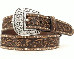 M & F Women's Ariat 1 1/2" Emb Inlay Brown Belt