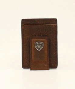 M & F Ariat Card Case Money Clip Brown Rowdy Wallet