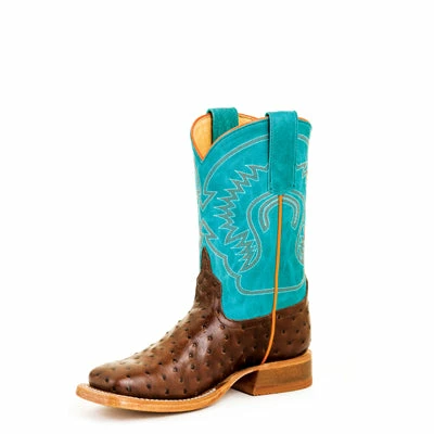 Anderson Bean Chocolate Impostrich/Turquoise Sinsation Leather Sole Boot 1 Anderson Bean Chocolate Impostrich/Turquoise Sinsation Leather Sole Boot
