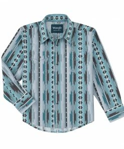 Boys Wrangler Teal Aztec Long Sleeve Button Down Shirt