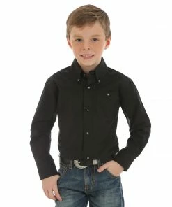 Boy's Western Shirts Boys Wrangler Black Solid Long Sleeve Shirt