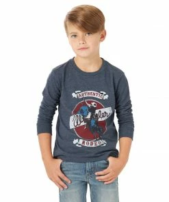 Boys Wrangler Navy Heather Long Sleeve Graphic Tee