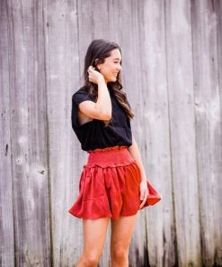 She And Sky Women's Brick Woven Satin Skirt W/Smocked Waist Band