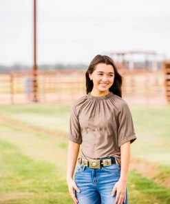 Grade & Gather Women's Dune Elastic Neckline Top