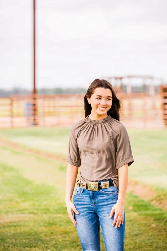 Grade & Gather Women's Dune Elastic Neckline Top 1 Grade & Gather Women's Dune Elastic Neckline Top