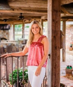 Glam Tops Women's Rose Pink Ruffle Strap Top