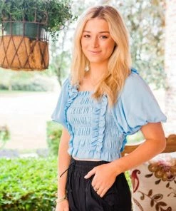 Glam Women's Sky Smocked Top With Ruffle