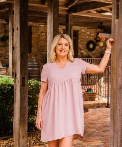 Mitto Women's Rose Wood Short Sleeve Baby Doll Mini Dress Dresses