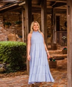 Entro Women's Blue Long Maxi Sleeveless Dress Dresses