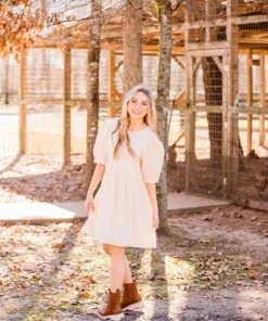 &Merci Dresses Women's Cream Puff Elbow Sleeve Flare Dress