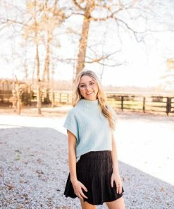 She And Sky Women's Mint Drop Shoulder Sleeveless Mock Neck Knit Sweater