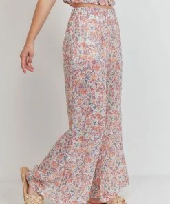 Paper Crane Bottoms Women's Pink Multi Ruched Hem Pants