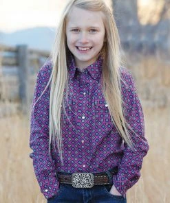 Girl's Western Shirts Girls Cruel Girl Fuschia Print Long Sleeve Shirt