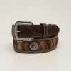 M & F Calf Hair Cross Concho Brown Belt Belts
