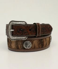 M & F Calf Hair Cross Concho Brown Belt Belts