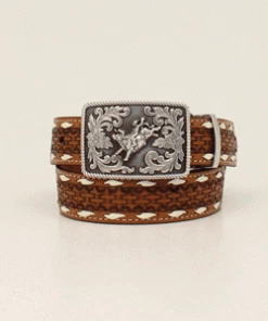 M & F Boys Double Barrel 1 1/4" Reversible Tan Basket Weave Belt Belts