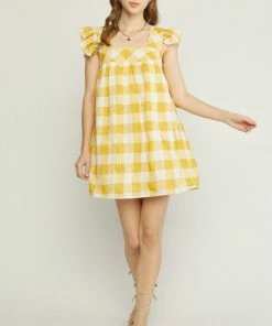 Entro Women's Gold Gingham Dress