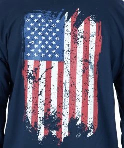 Men's Wrangler FR Flame Resistant Distressed Flag Navy Long Sleeve Shirt Fire Resistant Tees