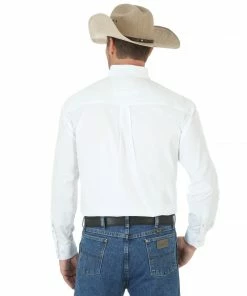 Men's Wrangler George Strait White Solid Button Down Shirt Long Sleeve Shirts