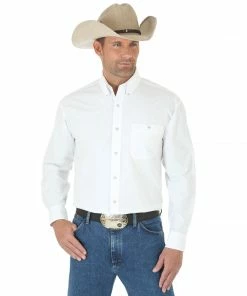 Men's Wrangler George Strait White Solid Button Down Shirt Long Sleeve Shirts