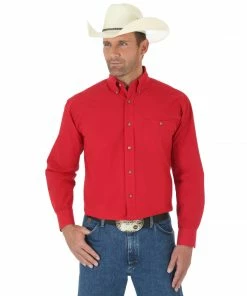 Men's Wrangler George Strait Red Solid Button Down Shirt
