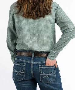 Cinch Women's Blue & Lime Print Western Long Sleeve Blouse Western Shirts