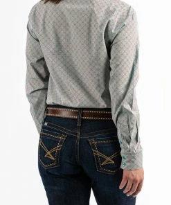 Cinch Womens Aqua Print Western Shirt Women's