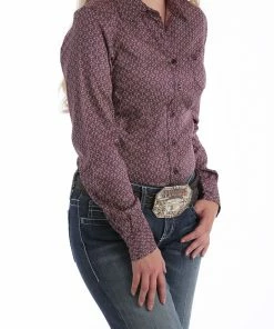 Western Shirts Cinch Women's Cranberry Flower Patterned Button Down Shirt
