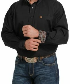 Long Sleeve Shirts Men's Cinch Black Solid Long Sleeve Western Shirt
