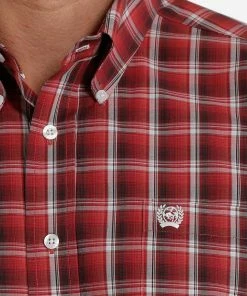 Long Sleeve Shirts Men's Cinch Coral Plaid Long Sleeve Button Down Shirt