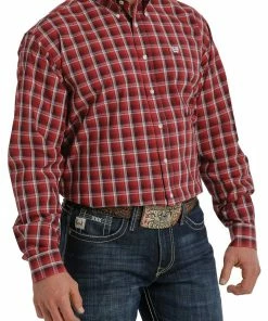 Long Sleeve Shirts Men's Cinch Coral Plaid Long Sleeve Button Down Shirt