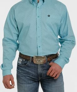 Men's Cinch Turquoise Print Long Sleeve Shirt Long Sleeve Shirts