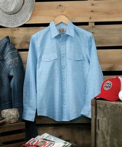 Boys Cinch Blue Print Long Sleeve Button Down Shirt