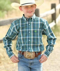 Cinch Western Shirt Boys Plaid L/S Button