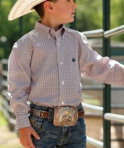 Boy's Western Shirts Boys Cinch Pink Print Long Sleeve Shirt