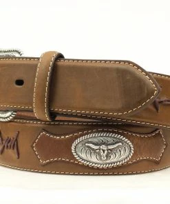 M & F Belts Top Hand Men's Barbed Wire Design Brown Leather Belt