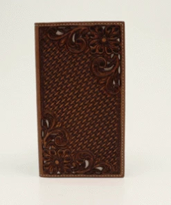 M & F Wallets Nocona Rodeo Basket Weave Brown Floral Tooled Wallet