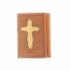 M & F Nocona Leather Weave Tooled Hair Cross Trifold Wallet