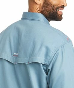 Frey Outfitters Fire Resistant Shirts Ariat FR Steel Blue Vented Work Shirt